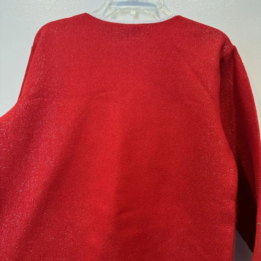 Vintage Christmas Nightgown Teddy Bear Fleece Red Sparkle Y2K Pjs Girls 10/12